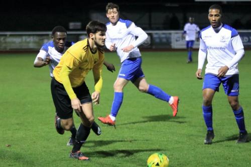 Broadfields Dene Gardner and Enfields Mo Koita (L), Glenn Wilson and James Mulley (R)