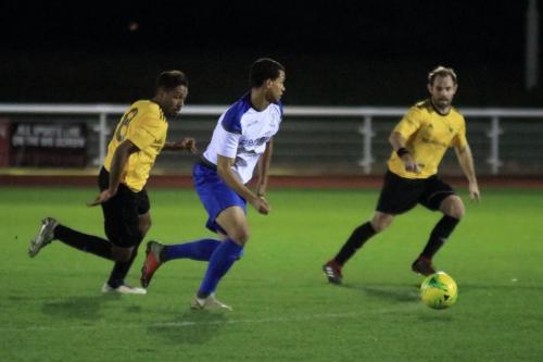 Enfields Kyle Lynch and Brodfields Jordan Goode-Keeley (L) and Liam OKeefe