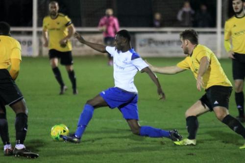 Enfields Mo Koita and Broadfields Ryan Phillips (R)