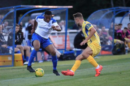 Enfields Jon Muleba (L) and Stortfords Ben Worman