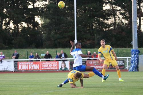 Enfields Ken Charles is denied by Stortfords Ryan Henshaw