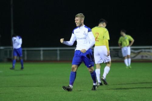 Ryan Blackman celebrates after scoring his third, and Enfields fifth, goal