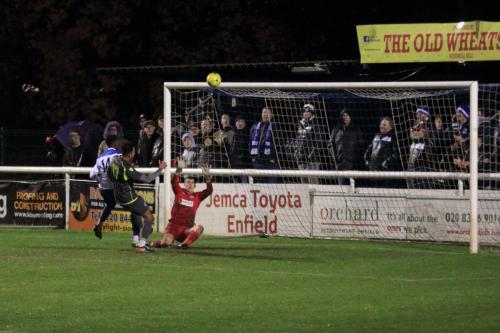 Enfields Ken Charles (14) shoots over the bar from close range