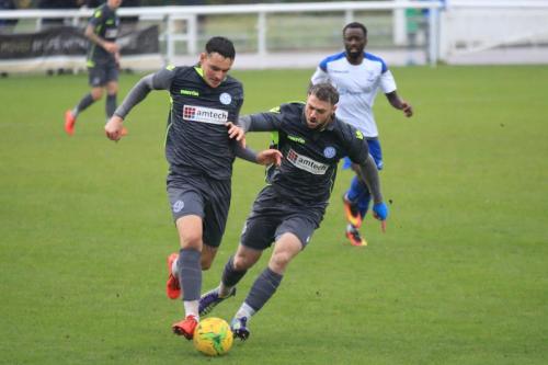 Thatchams George Jeacock (L) and Kyle Tooze get in each others way