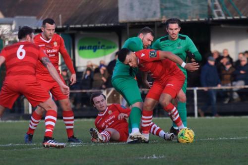 Enfields Billy Bricknell and Sam Youngs (R) and (L-R) Hornchurchs Matt Johnson, Chris Dickson, Mickey Parcell and   Nathan Cooper