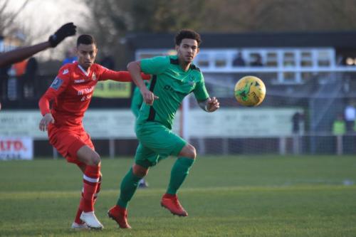 Hornchurchs George Saunders (L) and Enfields Nathan Livings