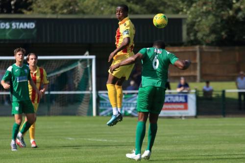 Enfields Ken Charles heads the ball over Jerry Nnamani (6)