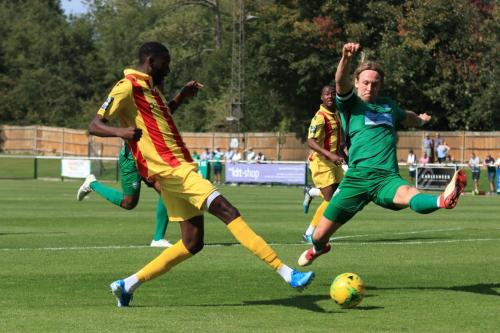 Enfields Muhammadu Faal (L) and Leatherheads Will Salmon