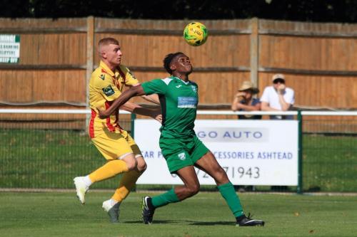 Enfields Sam Bantick (L) and Leatherheads Izunna Ikebuasi