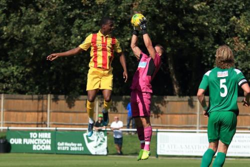 Leatherhead keeper Zaki Oualah saves from Ken Charles