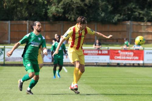 Leatherheads Daniel Gallagher (L) and Enfields Sam Youngs