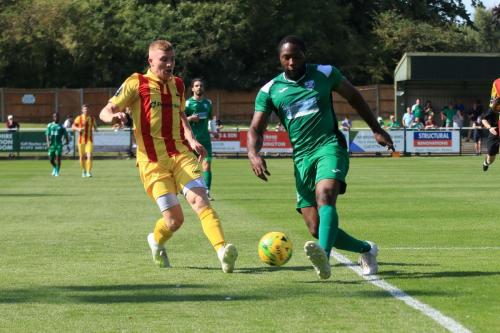 Leatherheads Jerry Nnamani (R) and Enfields Sam Bantick