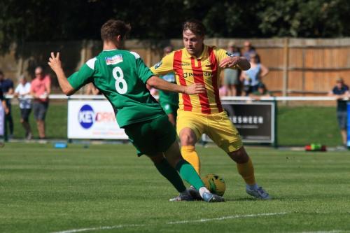 Leatherheads Will Seager (L) and Enfields Lewis Taaffe