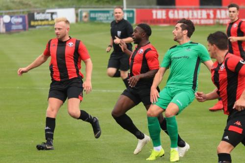 Enfields James Potton (green) and Lewes James Hammond (L), Michael Dome-Bemwin and Frankie Chappell (R)