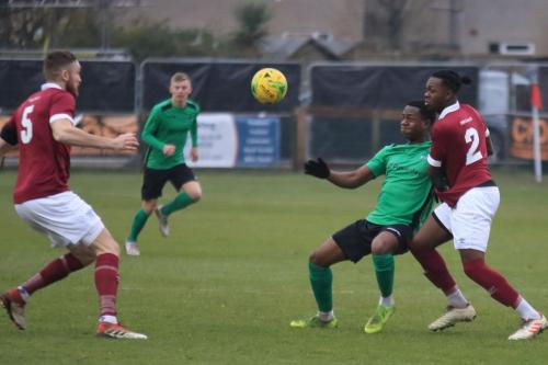 Enfields Ken Charles and Potters Bars Kieron Cathline (2) and James Budden