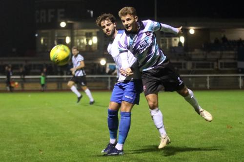 Enfield's Josh Urquhart (L) and Margate's Jack Richards