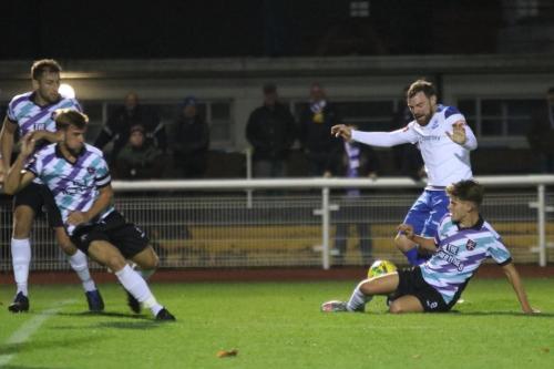 Margate's Archie Burnett (R) challenges Billy Bricknell