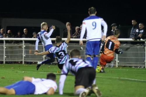 Margate keeper Bailey Vose saves from Ryan Blackman