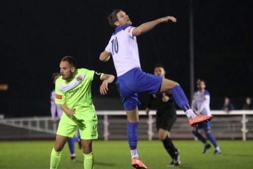 New Enfield signing Adam Cunnington (R) and Maldon skipper Martyn Stokes
