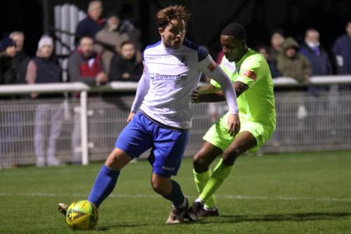 Enfield's Lewis Taaffe (L) and Maldon's Kojo Owotwi