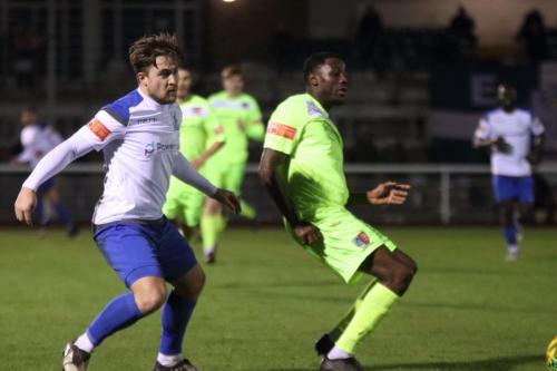 Enfield's Lewis Taaffe (L) and Maldon's Kojo Owotwi
