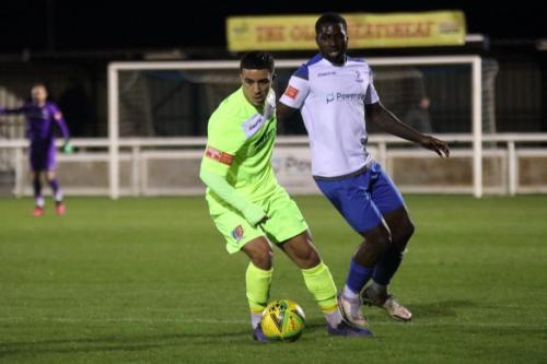 Maldon's Hamza Kaid (L) and Enfield's Percy Kiangebeni