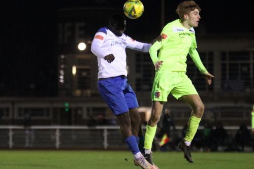 Enfield's Percy Kiangebeni (L) and Maldon's Bradley McClenaghan