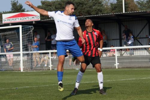 Enfield's Lyle Dell-Verde (L) and Lewes' Leon Redwood