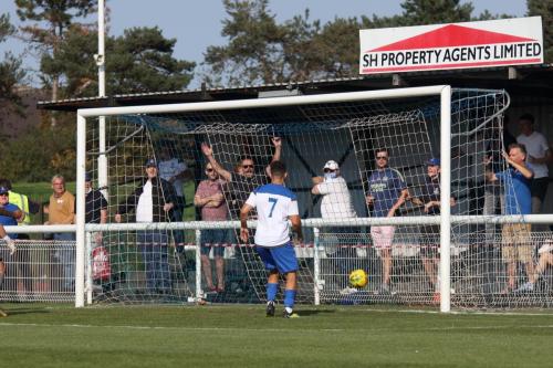 Socially-distanced celebrations as an own-goal from Lewes' Fintan Walsh puts Enfield 2-0 ahead