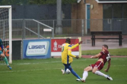IMG 5091-Enfields-Muhammadu-Faal-scuffs-his-shot-allowing-keeper-Jacob-Marsden-to-save-comfortably