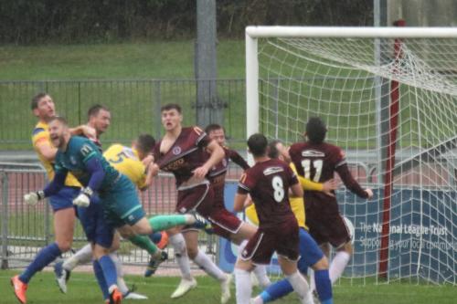 IMG 5250-Chaos-at-a-late-set-piece.-I-think-Chelmsford-keeper-Jacob-Marsden-has-punched-the-ball-straight-up.-The-result-was-a-free-kick.