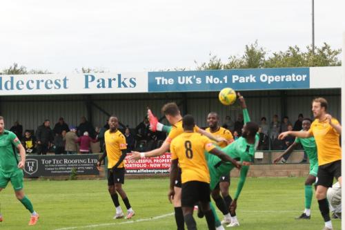 IMG 6367-Muhammadu-Faal-hits-the-bar-with-an-overhead-kick.-The-rebound-falls-to-Adam-Cunnington-far-L-for-the-opening-goal