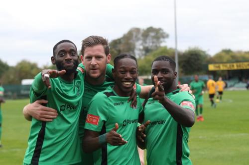 IMG 6477-L-R-Muhammadu-Faal-Adam-Cunninton-Nathan-Smith-and-Percy-Kiangebeni-celebrate-Smiths-goal