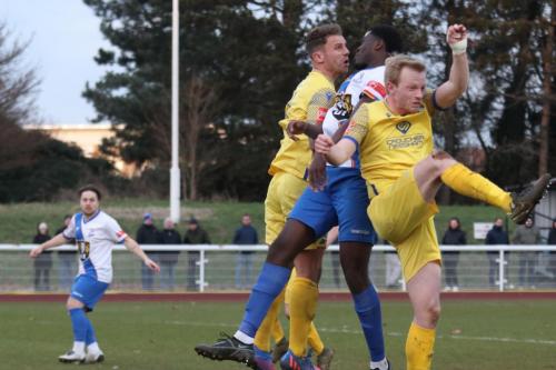 IMG 2675-Enfields-Jerry-Gyebi-closely-marked-by-Ryan-Henshaw-and-Christopher-Harris-R