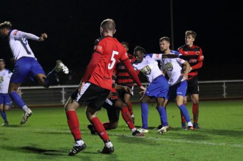 IMG 7250-Enfields-Nathan-Smith-3rd-R-opens-the-scoring-as-Matt-Walsh-jumps-over-the-shot