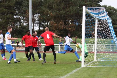 IMG 4546-Hadley-keeper-Luke-Ward-saves-a-header-from-Adam-Cunnington-out-of-shot-as-Muhammadu-Faal-closes-in