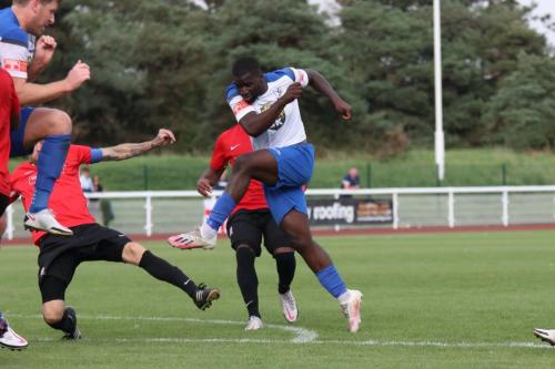 IMG 4669-Enfields-Percy-Kiangebeni-shoots-against-the-post.-The-rebound-came-back-to-him-but-he-shot-just-wide-of-the-other-post.