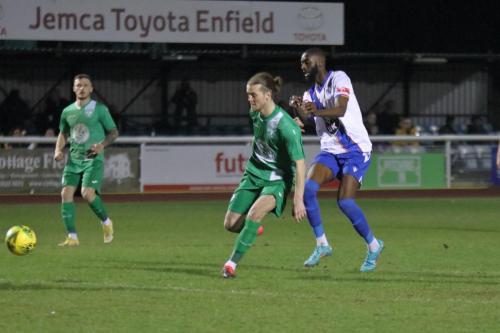 IMG 4671-Leatherheads-Mitchal-Gough-pressured-by-Muhammadu-Faal-ushers-the-ball-to-his-keeper