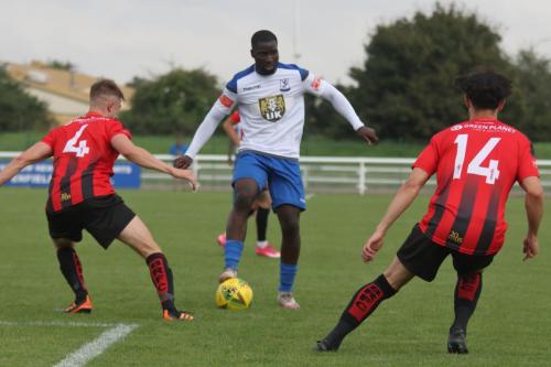 Enfield's Percy Kiangebeni and Regent's Charlie Durling (L) and Lewis Byrne-Hewitt