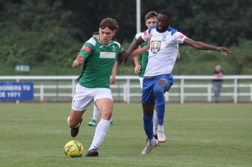 Dereham's Ashton Fox (L) and Enfield's Muhammadu Faal