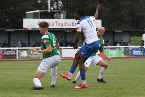 The second of three shots from Andre Coker in a matter of seconds is also blocked