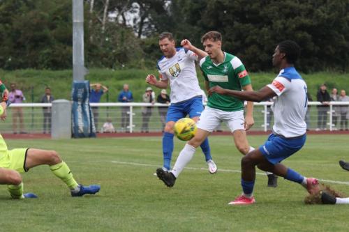 After his first two efforts have been blocked Andre Coker sees his third effort saved by keeper Elliot Pride