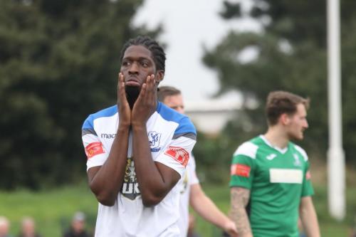 Enfield's Andre Coker can't believe he hasn't scored after seeing three shots blocked in quick succession