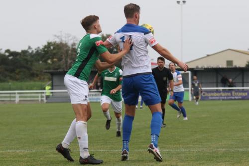 Dereham's Ashton Fox (L) and Enfield's Adam Cunnington