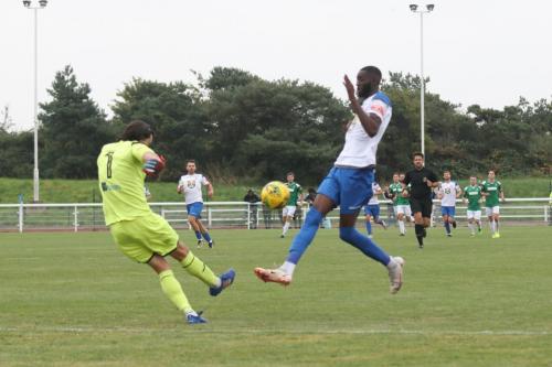 Dereham keeper Elliot Prode clears from Muhammadu Faal