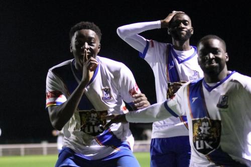 IMG 5944-Jerry-Gyebi-L.-Muhammadu-Faal-and-scorer-Percy-Kiangebeni-R-celebrate-the-second-Enfield-goal