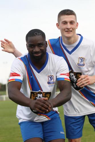 IMG 6198-Scorer-Percy-Kiangebeni-and-Ryan-Kirwan-celebrate-the-first-Enfield-goal