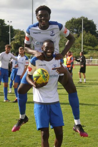 IMG 3200-Muhammadu-Faal-celebrates-his-hat-trick-with-the-assistance-of-Jerry-Gyebi