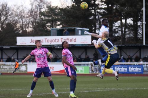 IMG 1338-Margate-keeper-Billy-Johnson-punches-under-pressure-from-Percy-Kiangebeni