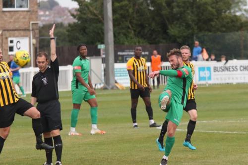 Scott Thomas shoots but the referee has already blown for an offside